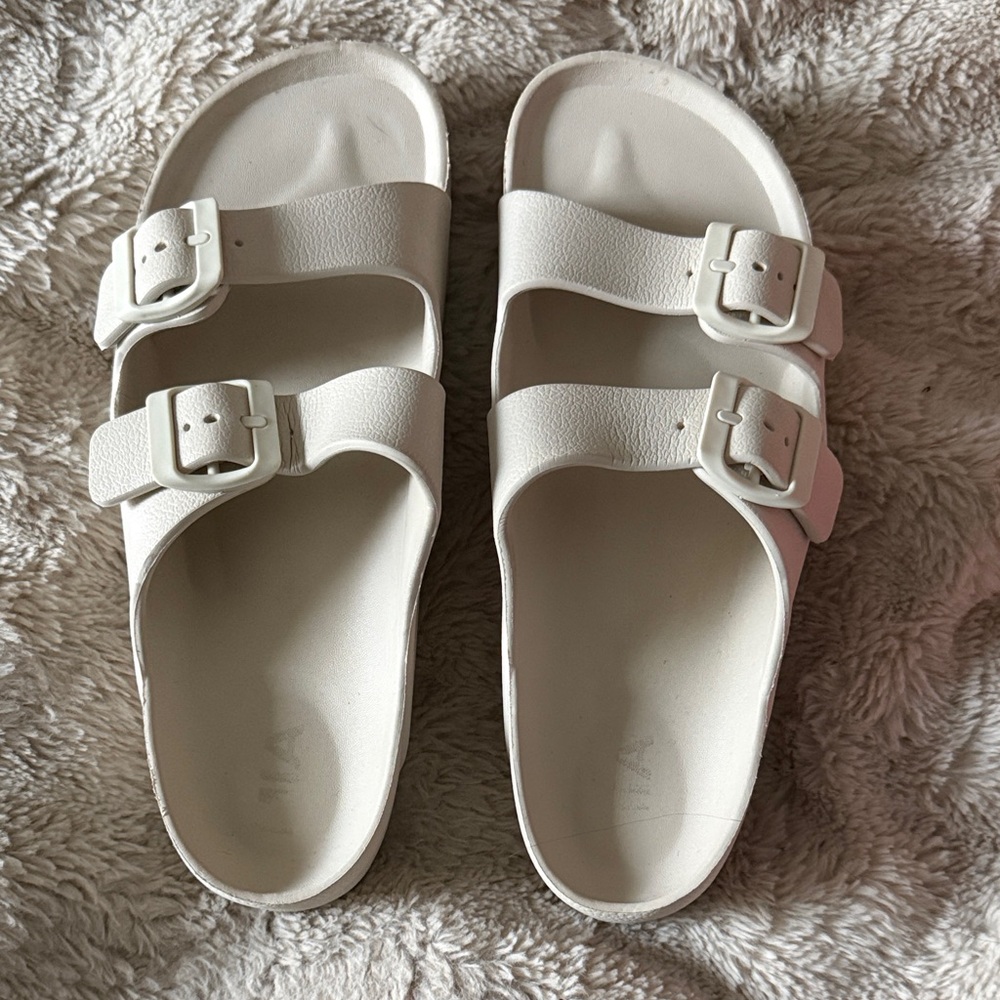 MIA Cream Double-Buckle Slide Sandals